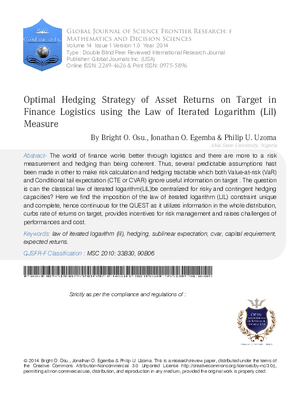 Optimal Hedging Strategy of Asset Returns on Target In Finance Logistics using the  Law of Iterated Logarithm (LIL) Measure