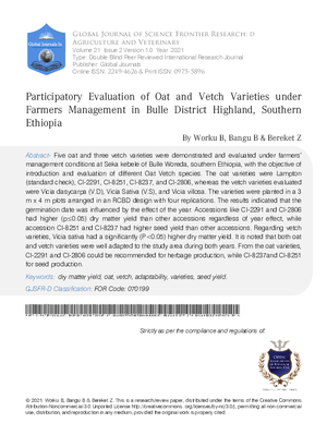 Participatory Evaluation of Oat and Vetch Varieties under Farmers Management in Bulle Highland, Southern Ethiopia