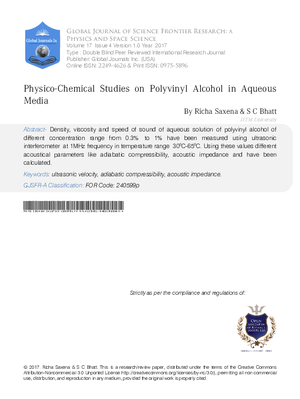 Physico-Chemical Studies on Polyvinyl Alcohol in Aqueous Media