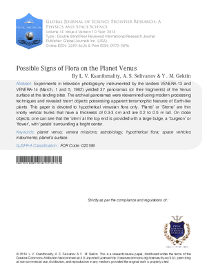 Possible Signs of Flora on the Planet Venus