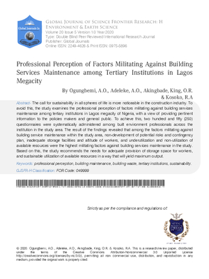 Professional Perception of Factors Militating Against Building Services Maintenance among Tertiary Institutions in Lagos Megacity