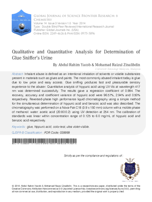 Qualitative and Quantitative Analysis for Determination of Glue Snifferas Urine
