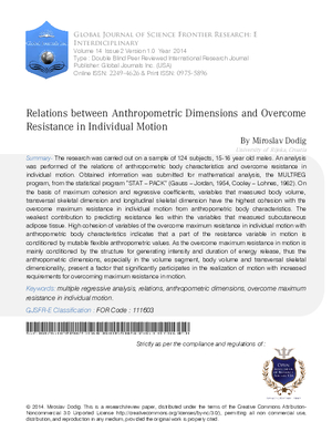 Relations between Anthropometric Dimensions and Overcome Resistance in Individual Motion
