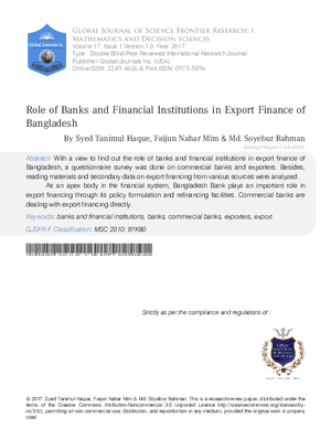 Role of Banks and Financial Institutions in Export Finance of Bangladesh