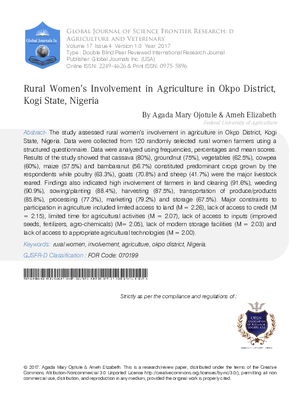 Rural Womens Involvement in Agriculture in Okpo District, Kogi State, Nigeria