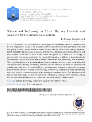 Science and Technology in Africa: The Key Elements and Measures for Sustainable Development