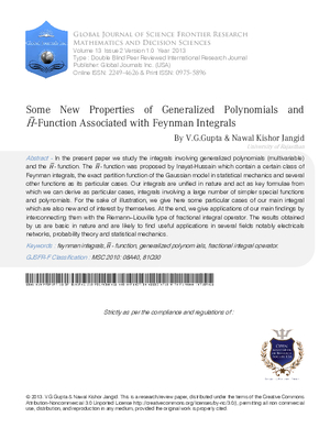 Some New Properties of  Generalized Polynomials and H-Function Associated with Feynman Integrals