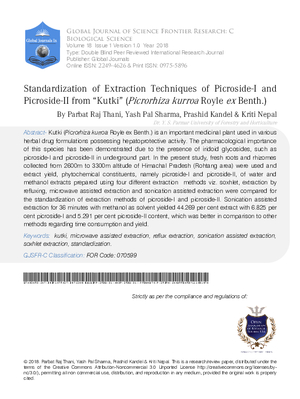 Standardization of Extraction Techniques of Picroside-I and Picroside-II from aoKutkia (Picrorhiza Kurroa Royle Ex Benth.)