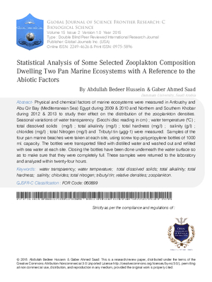 Statistical Analysis of Some Selected Zooplakton Composition Dwelling Two Pan Marine Ecosystems  with A Reference to the Abiotic Factors