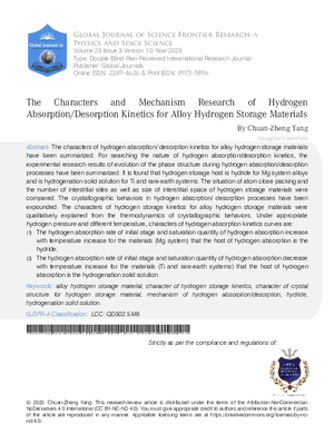 The Characters and Mechanism Research of Hydrogen Absorption/Desorption Kinetics for Alloy Hydrogen Storage Materials
