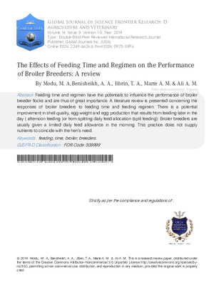 The Effects of Feeding Time and Regimen on the Performance of Broiler Breeders: A Review