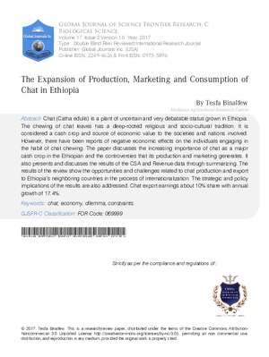 The Expansion of Production, Marketing and Consumption of Chat in Ethiopia
