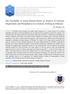 The Feasibility of Using Natural Rocks as Sources of Calcium, Magnesium and Phosphorus in Livestock Feeding in Ethiopia