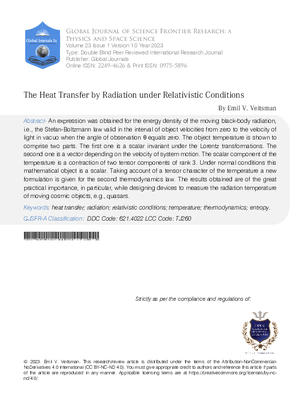 The Heat Transfer by Radiation under Relativistic Conditions
