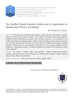 The Modied Simple Equation Method and its Applications in Mathematical Physics and Biology
