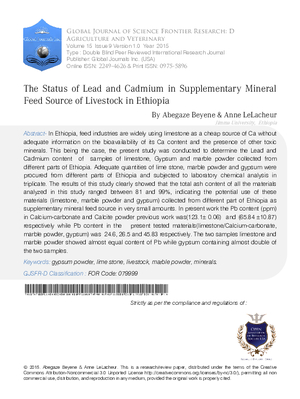 The Status of Lead and Cadmium in Supplementary Mineral Feed Source of Livestock in Ethiopia