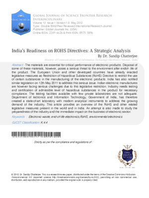 Indiaas Readiness on ROHS Directives: A Strategic Analysis