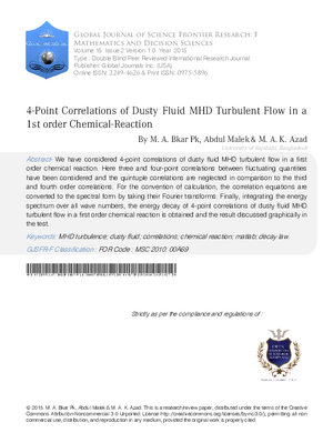 4-Point Correlations of Dusty Fluid MHD Turbulent Flow in a 1st Order Chemical-Reaction