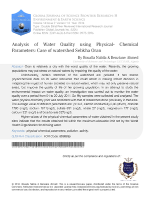 Analysis of Water Quality using Physical-Chemical Parameters: Case of Wtareshed Sebkha Oran