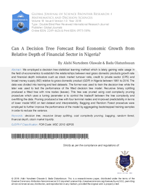 Can a Decision Tree Forecast Real Economic Growth from Relative Depth of Financial Sector In Nigeria?