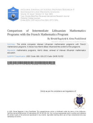 Comparison of Intermediate Lithuanian Mathematics Programs With the Franch Mathematics Program