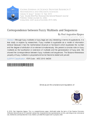 Correspondence between Fuzzy Multisets and Sequences
