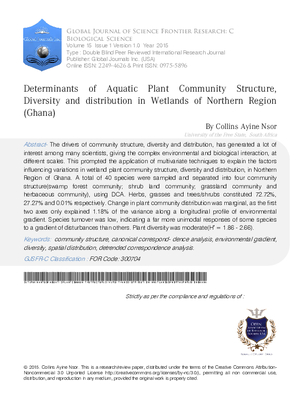 Determinants of Aquatic Plant Community Structure, Diversity Anddistribution in Wetlands of Northern Region (Ghana)