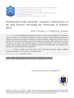 Determination of the Amplitude - Frequency Characteristics of the Well Pressure Preventing the Destruction of Wellbore Rocks
