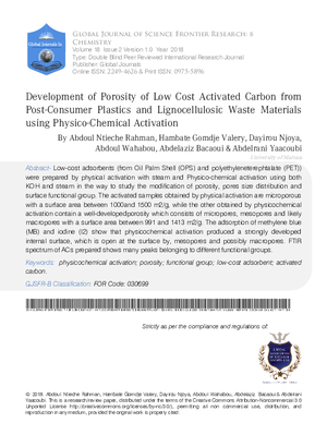 Development of Porosity of Low Cost Activated Carbon from Post-Consumer Plastics and Lignocellulosic Waste Materials using Physico-Chemical Activation