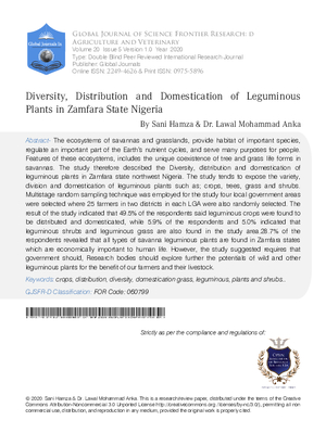 Diversity, Distribution and Domestication of Lguminous Plants in Zamfara State Nigeria