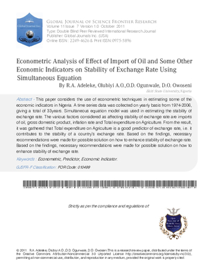 Econometric Analysis of Effect Of Import of Oil And Some Other Economic Indicators on Stability of Exchange Rate Using Simultaneous Equation