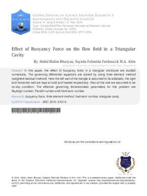 Effect of Buoyancy Force on the Flow Field in a Triangular Cavity