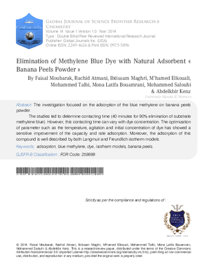 Elimination of Methylene Blue Dye with Natural Adsorbent A Banana Peels Powder A