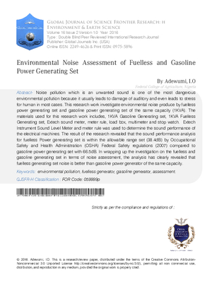 Environmental Noise Assessment of Fuelless and Gasoline Power Generating Set