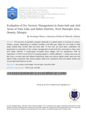 Evaluation of Dry Nursery Management in Semi-Arid and Arid Areas of Daro Labu and Habro Districts, West Hararghe Zone, Oromia, Ethiopia