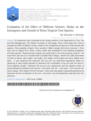 Evaluation of the Effect of Different Nursery Media on the Emergence and Growth of Three Tropical Tree Species
