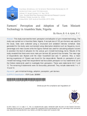 Farmers Perception and Adoption of Yam Minisett Technology in Anambra State, Nigeria