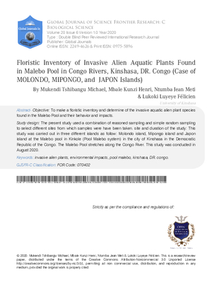 Floristic Inventory of Invasive Alien Aquatic Plants Found in Malebo Pool in Congo Rivers, Kinshasa, DR. Congo (Case of MOLONDO, MIPONGO, and JAPON Islands)