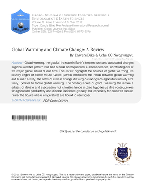 Global Warming and Climate Change: A Review