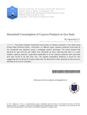 HOUSEHOLD CONSUMPTION OF CASSAVA PRODUCTS IN OYO STATE