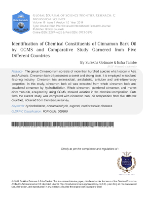 Identification of Chemical Constituents of Cinnamon Bark Oil by GCMS and Comparative Study Garnered from Five Different Countries