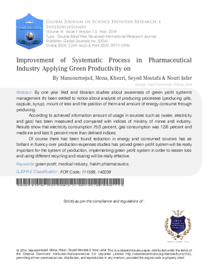 Improvement of Systematic Process in Pharmaceutical Industry Applying Green Productivity On
