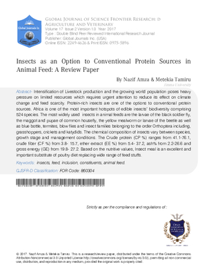 Insects as an Option to Conventional Protein Sources in Animal Feed: A Review Paper