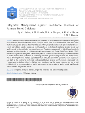 Integrated Management against Seed Borne Diseases of Farmers Stored Chickpea