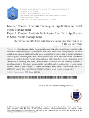 Internet Content Analysis Techniques: Application in Social Media  Management: Content Analysis Techniques from Text: Application in Social Media Management