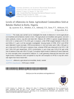 Levels of Aflatoxins in Some Agricultural Commodities Sold at Baboko Market in Ilorin, Nigeria