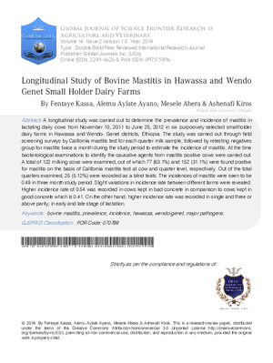 Longitudinal Study of Bovine Mastitis in Hawassa and Wendo Genet Small Holder Dairy Farms