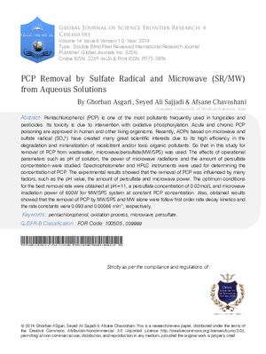 PCP Removal by Sulfate Radical and Microwave (SR/MW) from Aqueous Solutions