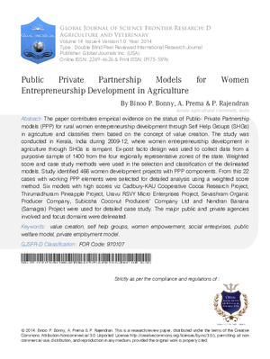 Public Private Partnership Models for Women Entrepreneurship Development in Agriculture