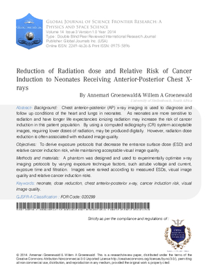 Reduction of Radiation Dose and Relative Risk of Cancer Induction to Neonates Receiving Anterior-Posterior Chest X-Rays